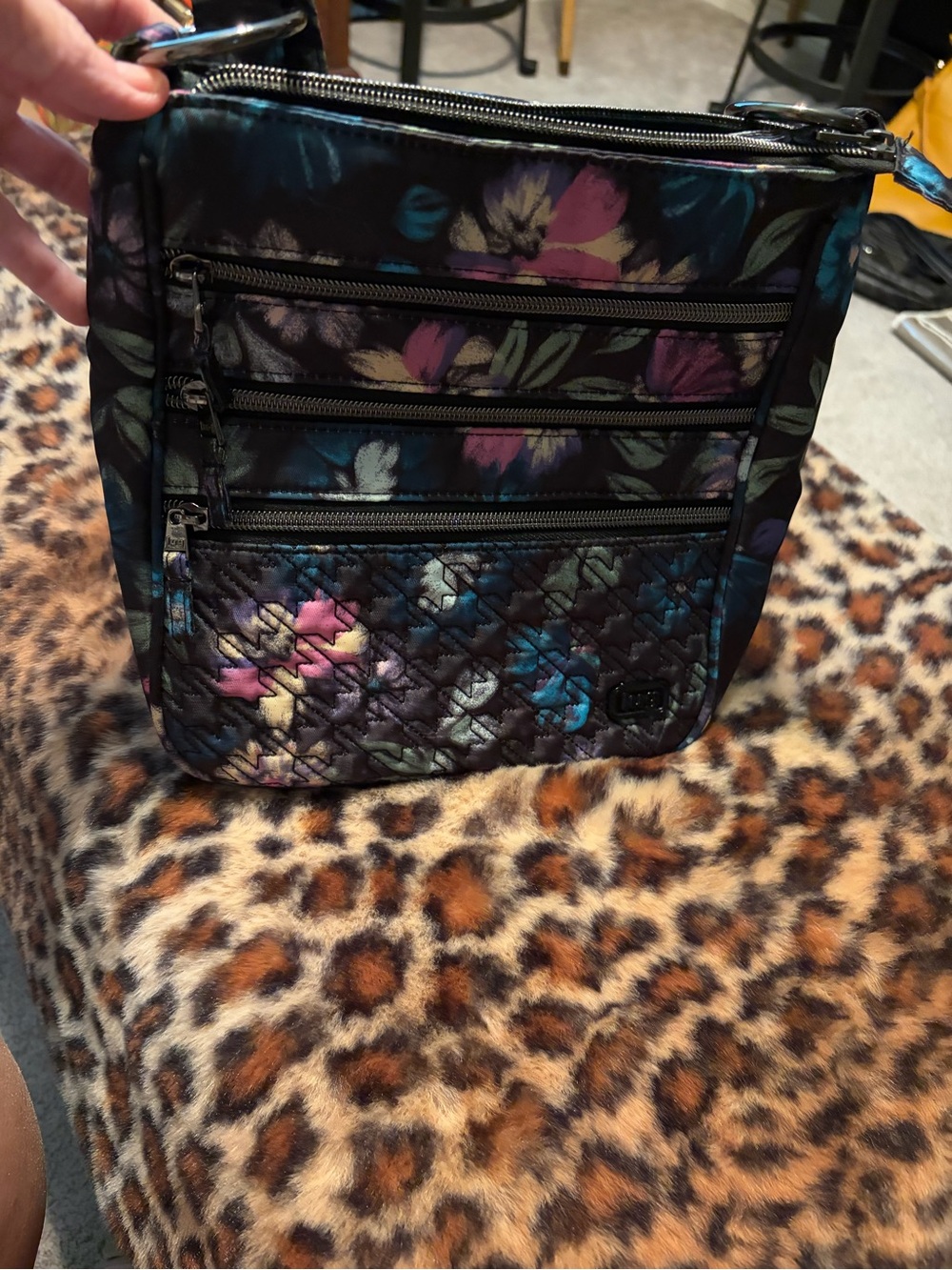 Lug Breezer Floral Quilted Crossbody Bag in Black with Multicolor Floral Print